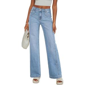 imageSidefeel Womens Wide Leg Jeans High Waisted Stretchy Jeans Straight Leg Trendy Patchwork Loose Fit Denim PantsIceland Blue