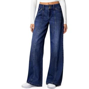 imageSidefeel Womens Wide Leg Jeans High Waisted Stretchy Straight Leg Jeans Trendy Seamed Front Loose Denim PantsNavy Blue