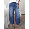 imageSidefeel Barrel Jeans for Women Trendy Wide Leg High Waisted Cropped Baggy Relax Fit Stretch Pocketed Denim Ankle PantsDark Blue