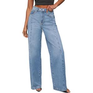 imageSidefeel Womens Wide Leg Jeans High Waisted Stretchy Front Seam Denim PantsSky Blue