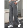 imageSidefeel Corduroy Pants for Women 2025 Casual High Waisted Double Buttoned Stretchy Loose Fit Wide Leg Pants with PocketsGrey