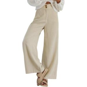 imageSidefeel Corduroy Pants for Women 2025 Casual High Waisted Double Buttoned Stretchy Loose Fit Wide Leg Pants with PocketsApricot