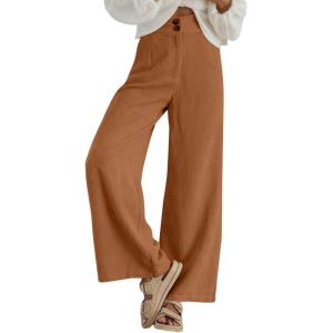 imageSidefeel Corduroy Pants for Women 2025 Casual High Waisted Double Buttoned Stretchy Loose Fit Wide Leg Pants with PocketsChestnut