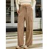imageSidefeel Womens Corduroy Pants Casual High Waisted Elastic Drawstring Cargo Loose Fit Wide Leg Pants with PocketsKhaki