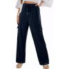 imageSidefeel Womens Corduroy Pants Casual High Waisted Elastic Drawstring Cargo Loose Fit Wide Leg Pants with PocketsNavy Blue