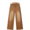 imageSidefeel Womens Wide Leg Jeans High Waisted Stretchy Straight Leg Baggy Denim Pants with PocketsBrown