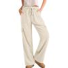 imageSidefeel Womens Corduroy Pants Casual High Waisted Elastic Drawstring Cargo Loose Fit Wide Leg Pants with PocketsApricot