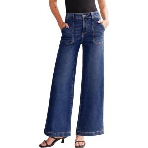 imageSidefeel Womens Wide Leg Jeans High Waisted Stretchy Straight Leg Baggy Denim Pants with PocketsBluing