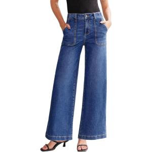 imageSidefeel Womens Wide Leg Jeans High Waisted Stretchy Straight Leg Baggy Denim Pants with PocketsDark Blue