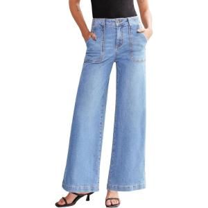imageSidefeel Womens Wide Leg Jeans High Waisted Stretchy Straight Leg Baggy Denim Pants with PocketsIceland Blue