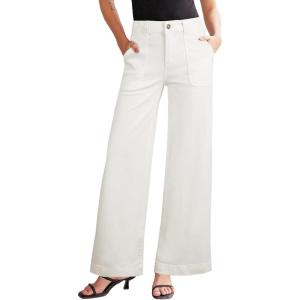 imageSidefeel Womens Wide Leg Jeans High Waisted Stretchy Straight Leg Baggy Denim Pants with PocketsWhite