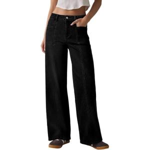 imageSidefeel Womens Wide Leg Jeans High Waisted Stretchy Straight Leg Baggy Denim PantsBlack