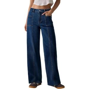 imageSidefeel Womens Wide Leg Jeans High Waisted Stretchy Straight Leg Baggy Denim PantsBluing