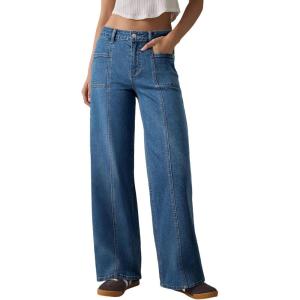 imageSidefeel Womens Wide Leg Jeans High Waisted Stretchy Straight Leg Baggy Denim PantsDark Blue