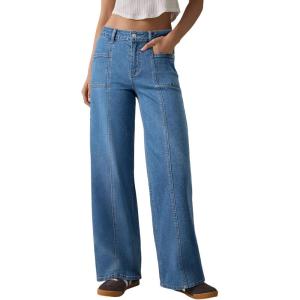 imageSidefeel Womens Wide Leg Jeans High Waisted Stretchy Straight Leg Baggy Denim PantsLight Blue