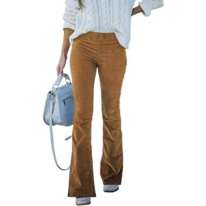 imageSidefeel Womens Corduroy Flare Pants Elastic Waist Bell Bottom Trousers 2025 Fall PantsA 21 Khaki