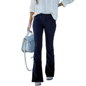 imageSidefeel Womens Corduroy Flare Pants Elastic Waist Bell Bottom Trousers 2025 Fall PantsA Blue
