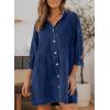 imageSidefeel Womens Smocked 3 4 Sleeve Button Down Denim Jeans DressesDark Blue