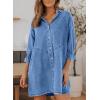 imageSidefeel Womens Smocked 3 4 Sleeve Button Down Denim Jeans DressesSky Blue