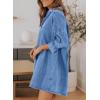 imageSidefeel Womens Smocked 3 4 Sleeve Button Down Denim Jeans DressesSky Blue