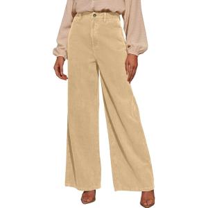 imageSidefeel Womens Corduroy Pants Casual High Waisted Baggy Wide Leg Elastic Waist Loose Trousers with PocketsSmoke Gray