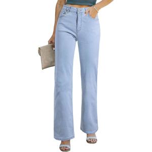 imageSidefeel Womens Wide Leg Jeans Casual High Waisted Straight Zimbaplatinum Denim Pants with PocketsBlue