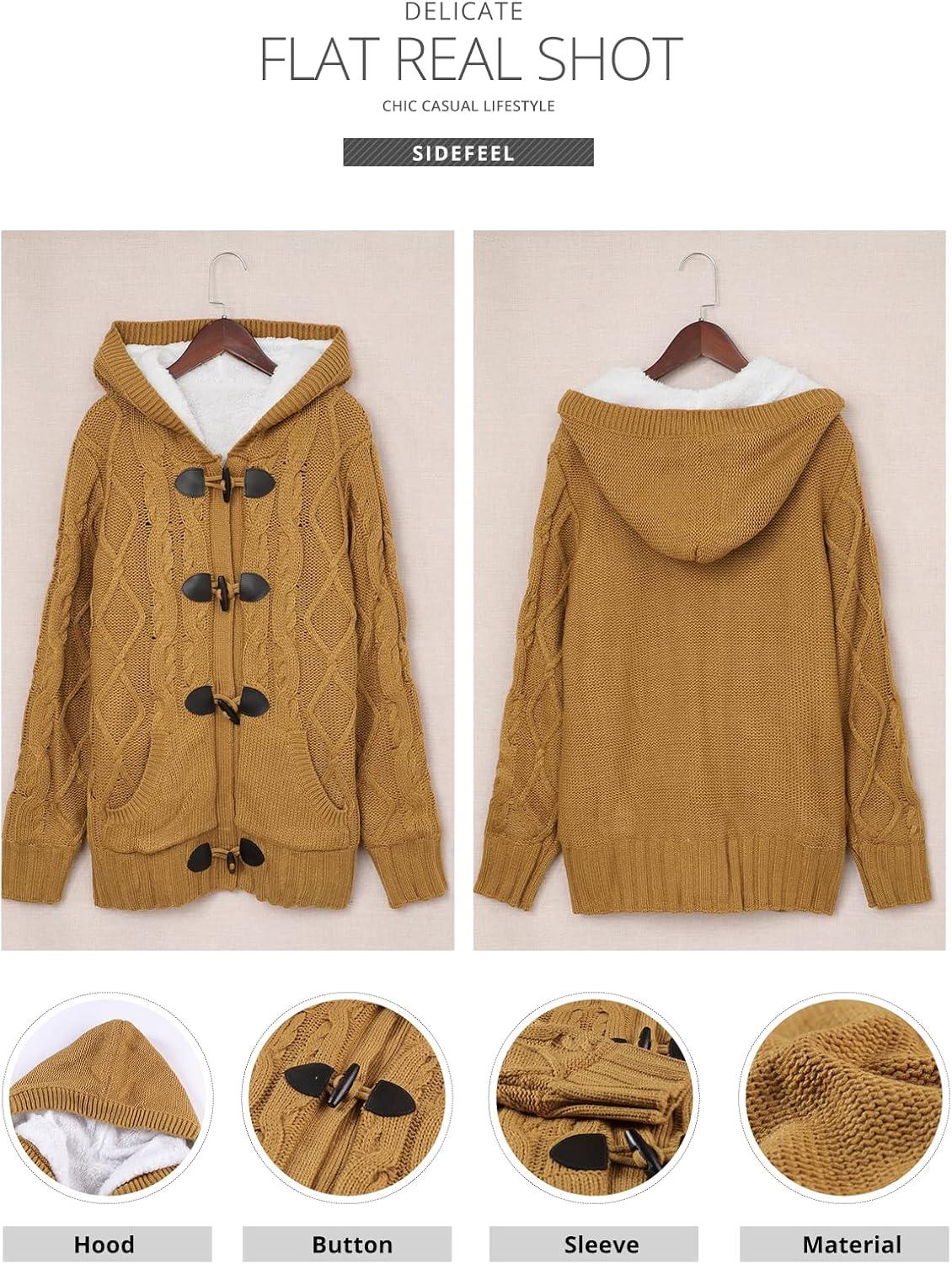 imageSidefeel Womens Cardigan Sweaters Hooded Fleece Lined Button Down Winter Sweater CoatAs Shown