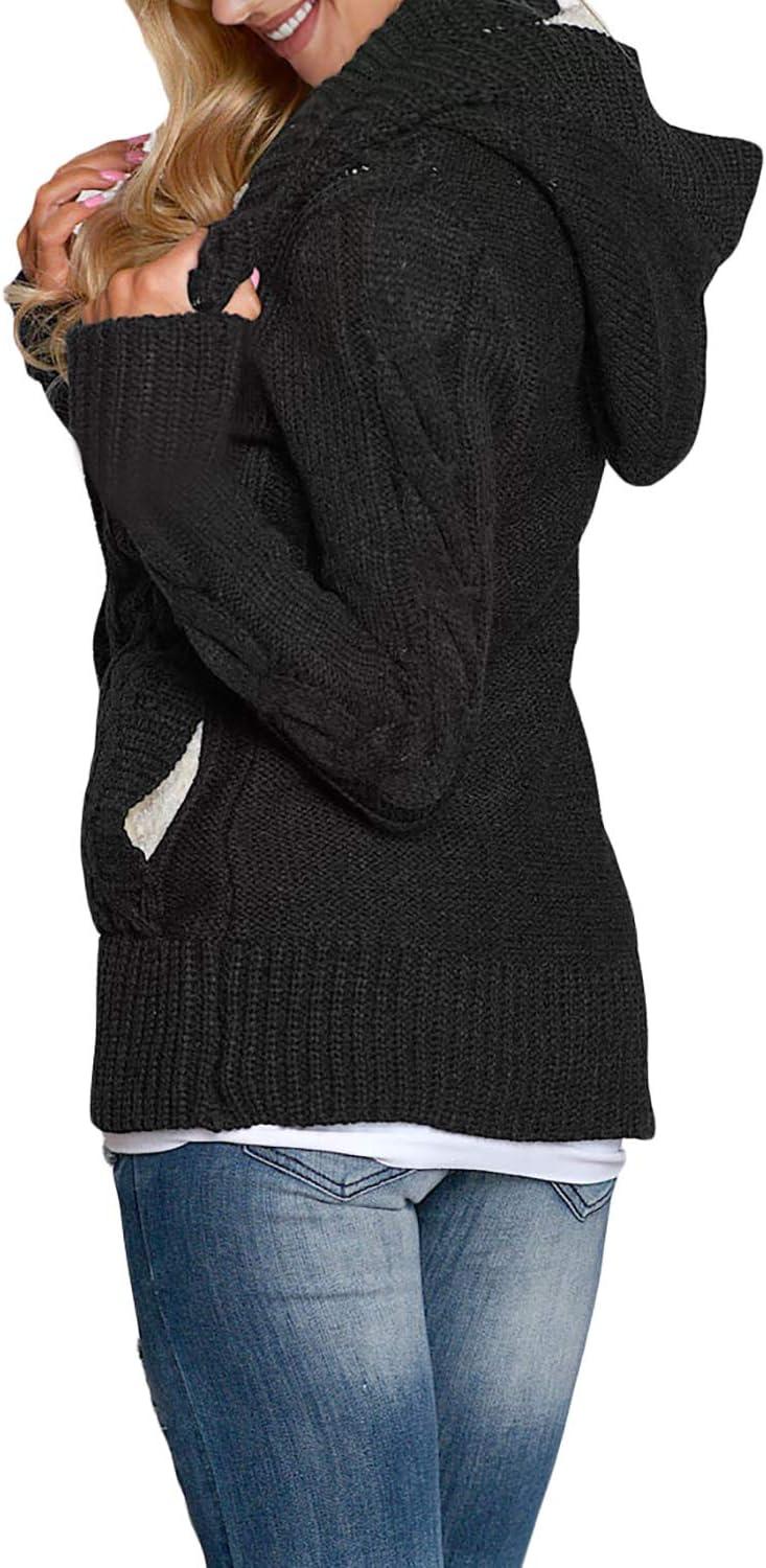 imageSidefeel Womens Cardigan Sweaters Hooded Fleece Lined Button Down Winter Sweater CoatBlack