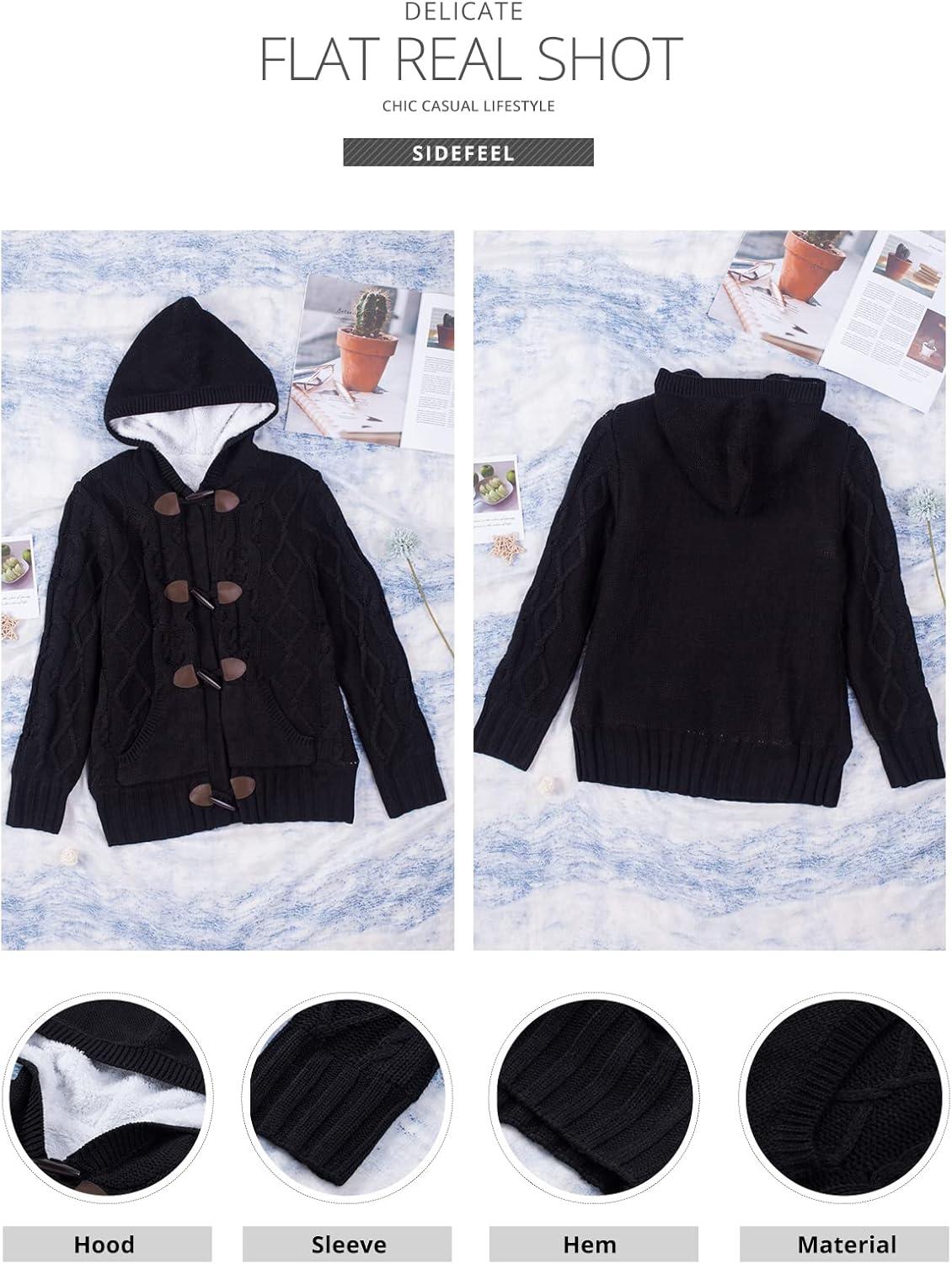 imageSidefeel Womens Cardigan Sweaters Hooded Fleece Lined Button Down Winter Sweater CoatBlack