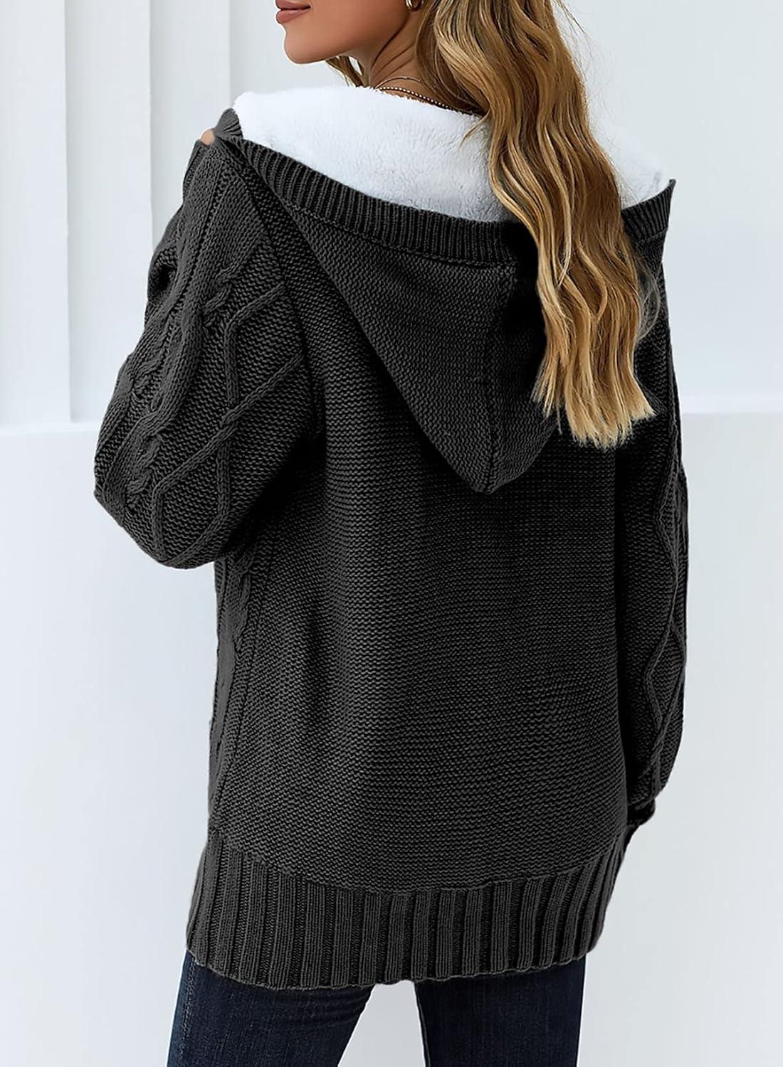 imageSidefeel Womens Cardigan Sweaters Hooded Fleece Lined Button Down Winter Sweater CoatK Dark Gray