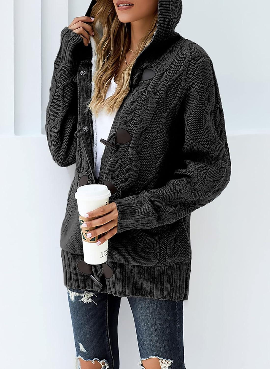 imageSidefeel Womens Cardigan Sweaters Hooded Fleece Lined Button Down Winter Sweater CoatK Dark Gray