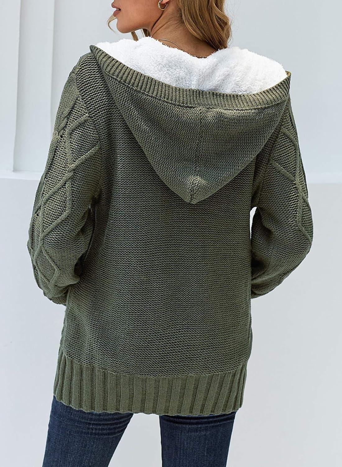 imageSidefeel Womens Cardigan Sweaters Hooded Fleece Lined Button Down Winter Sweater CoatKamy Green