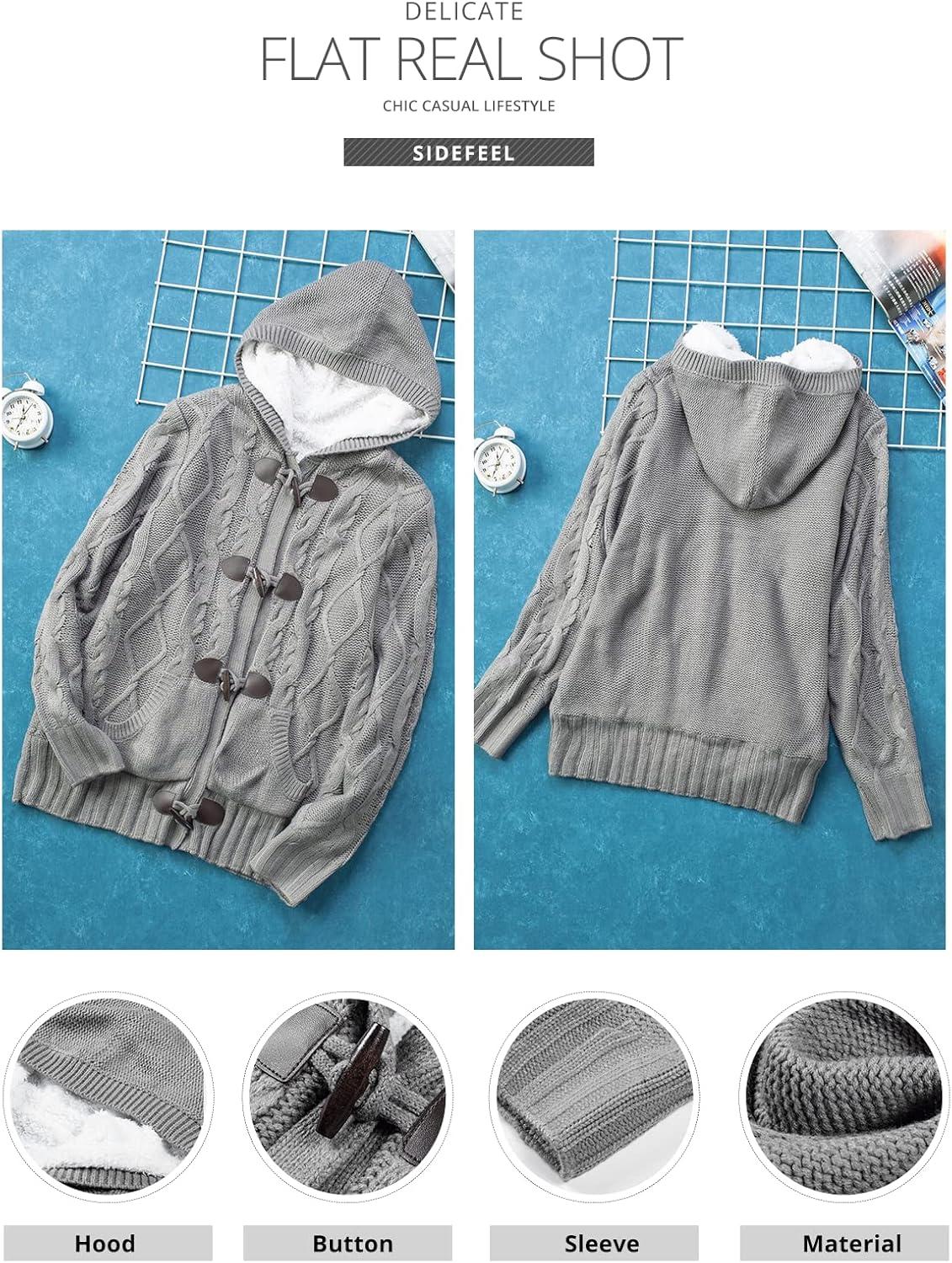 imageSidefeel Womens Cardigan Sweaters Hooded Fleece Lined Button Down Winter Sweater CoatKgrey