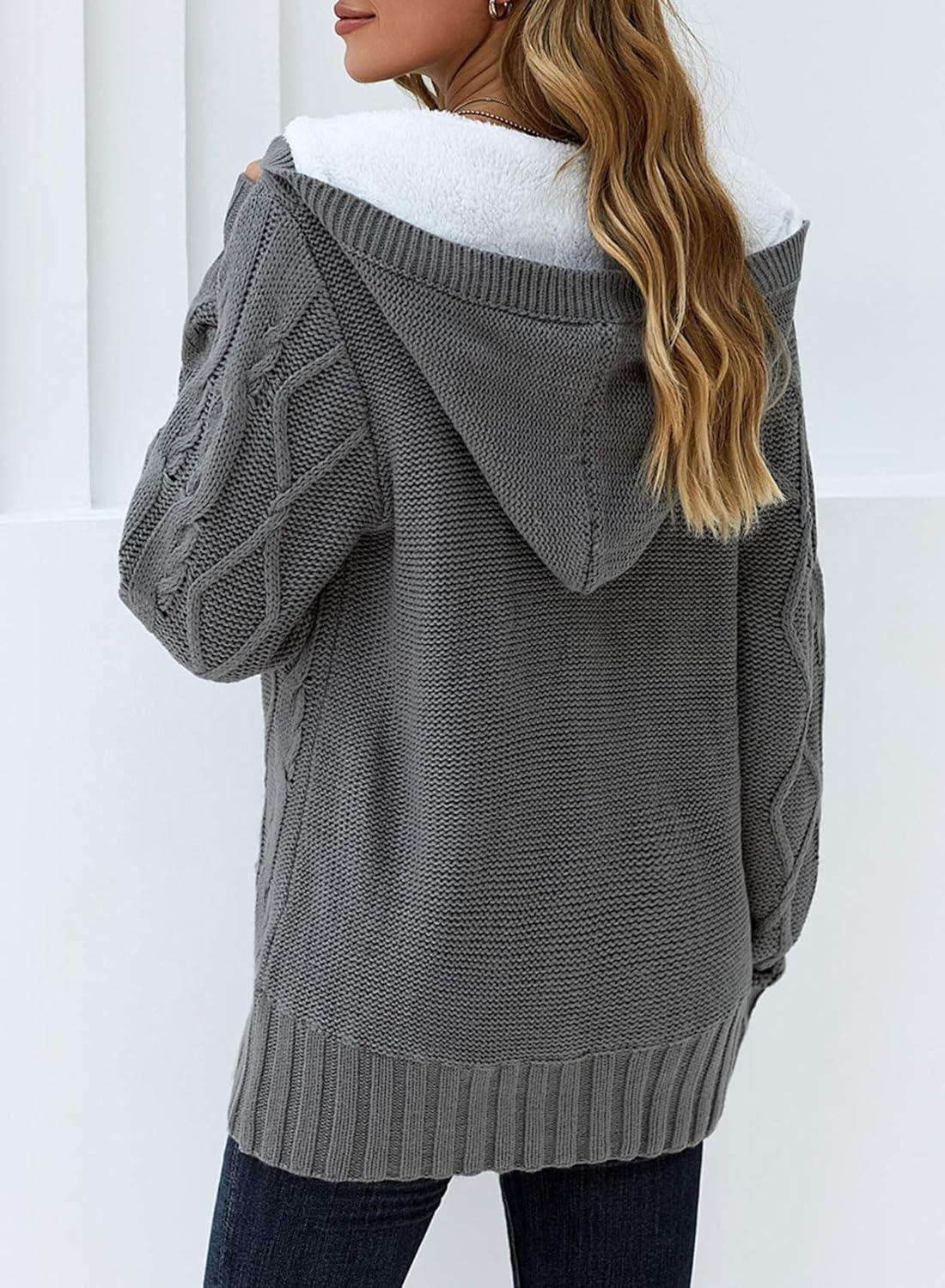 imageSidefeel Womens Cardigan Sweaters Hooded Fleece Lined Button Down Winter Sweater CoatKgrey