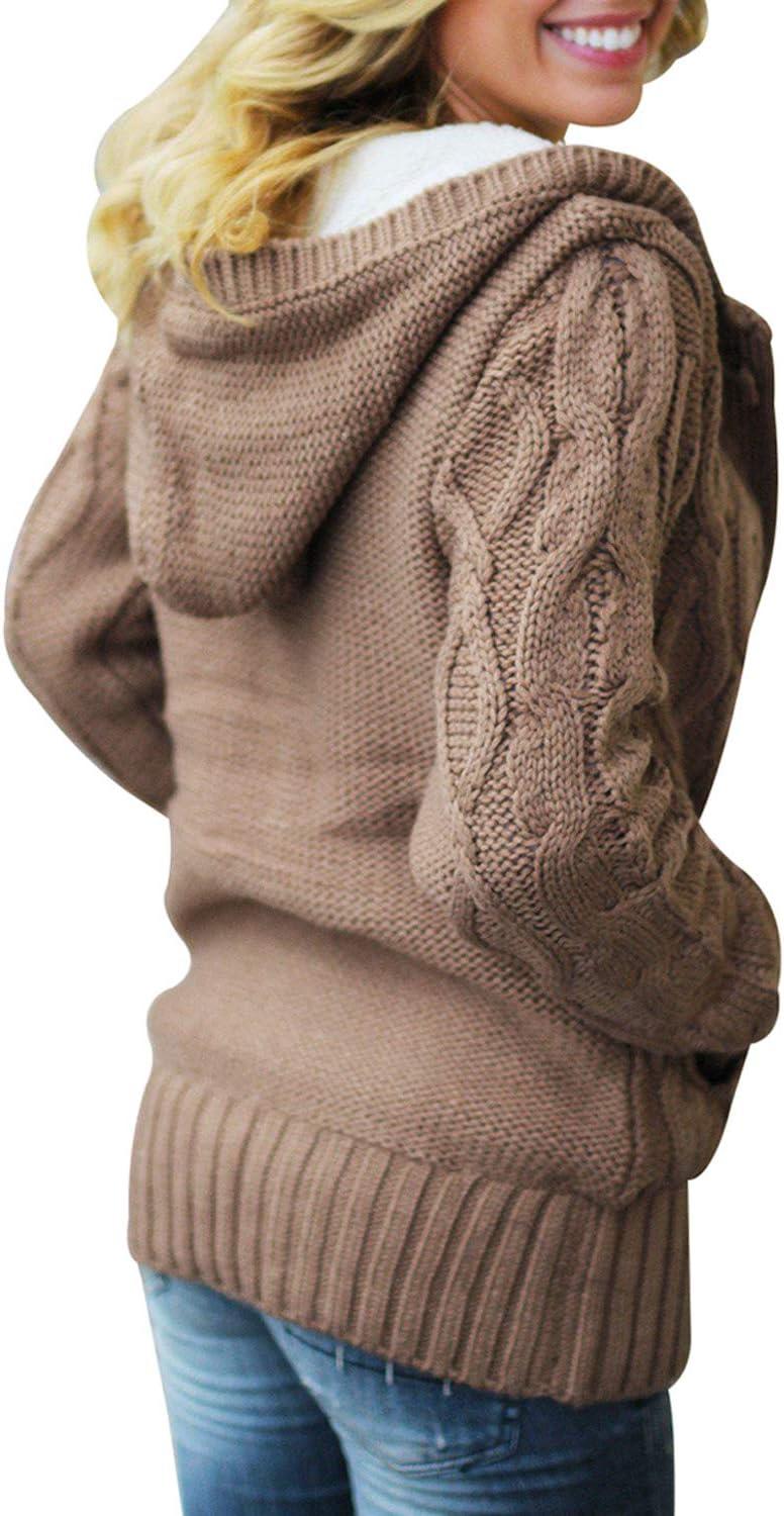 imageSidefeel Womens Cardigan Sweaters Hooded Fleece Lined Button Down Winter Sweater CoatKkhaki