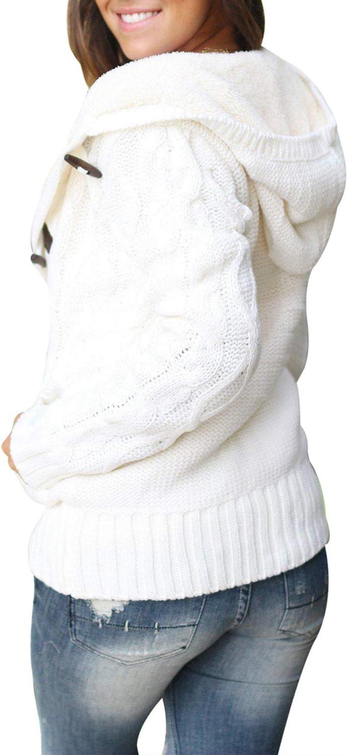 imageSidefeel Womens Cardigan Sweaters Hooded Fleece Lined Button Down Winter Sweater CoatKwhite