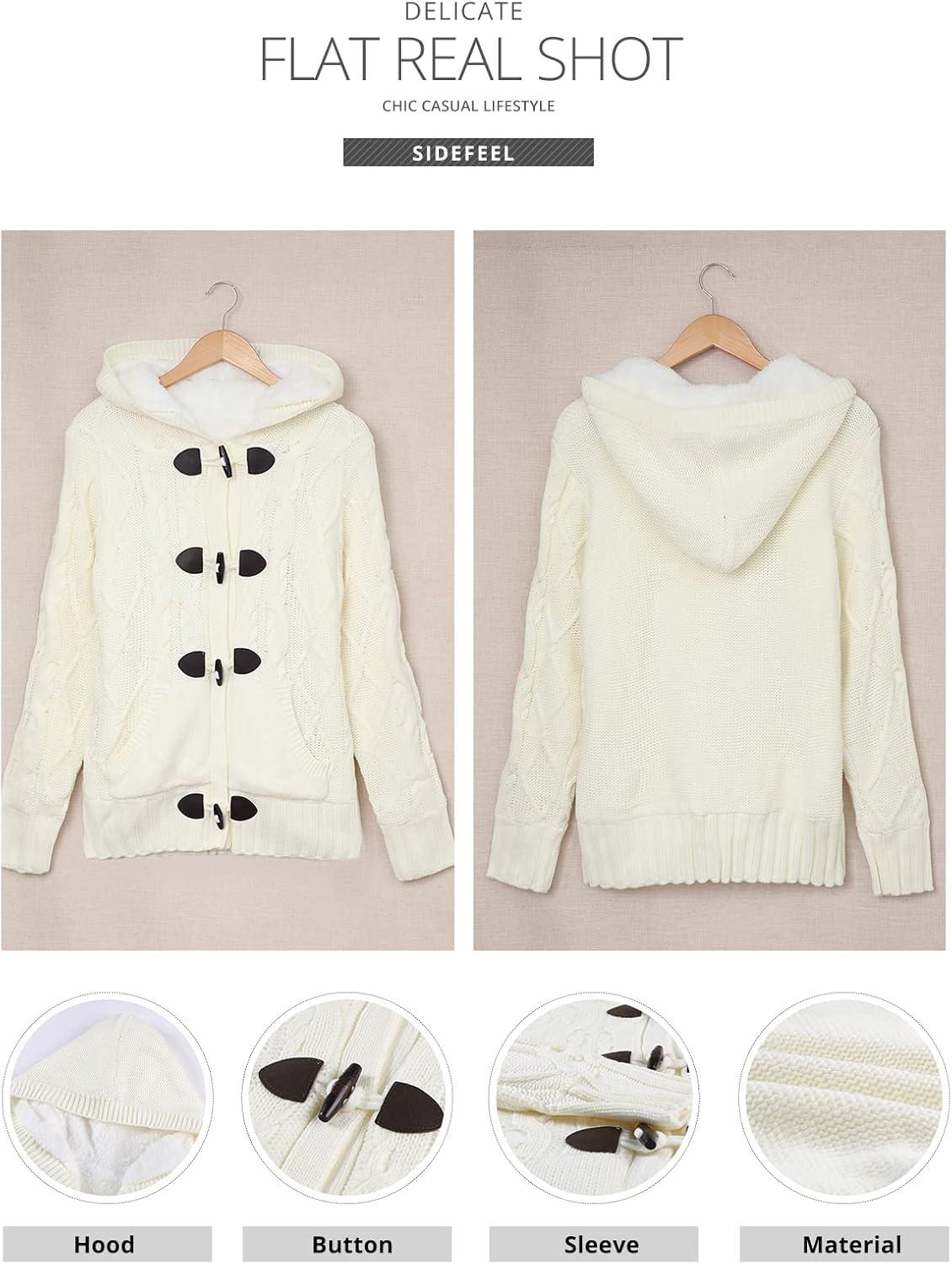 imageSidefeel Womens Cardigan Sweaters Hooded Fleece Lined Button Down Winter Sweater CoatKwhite
