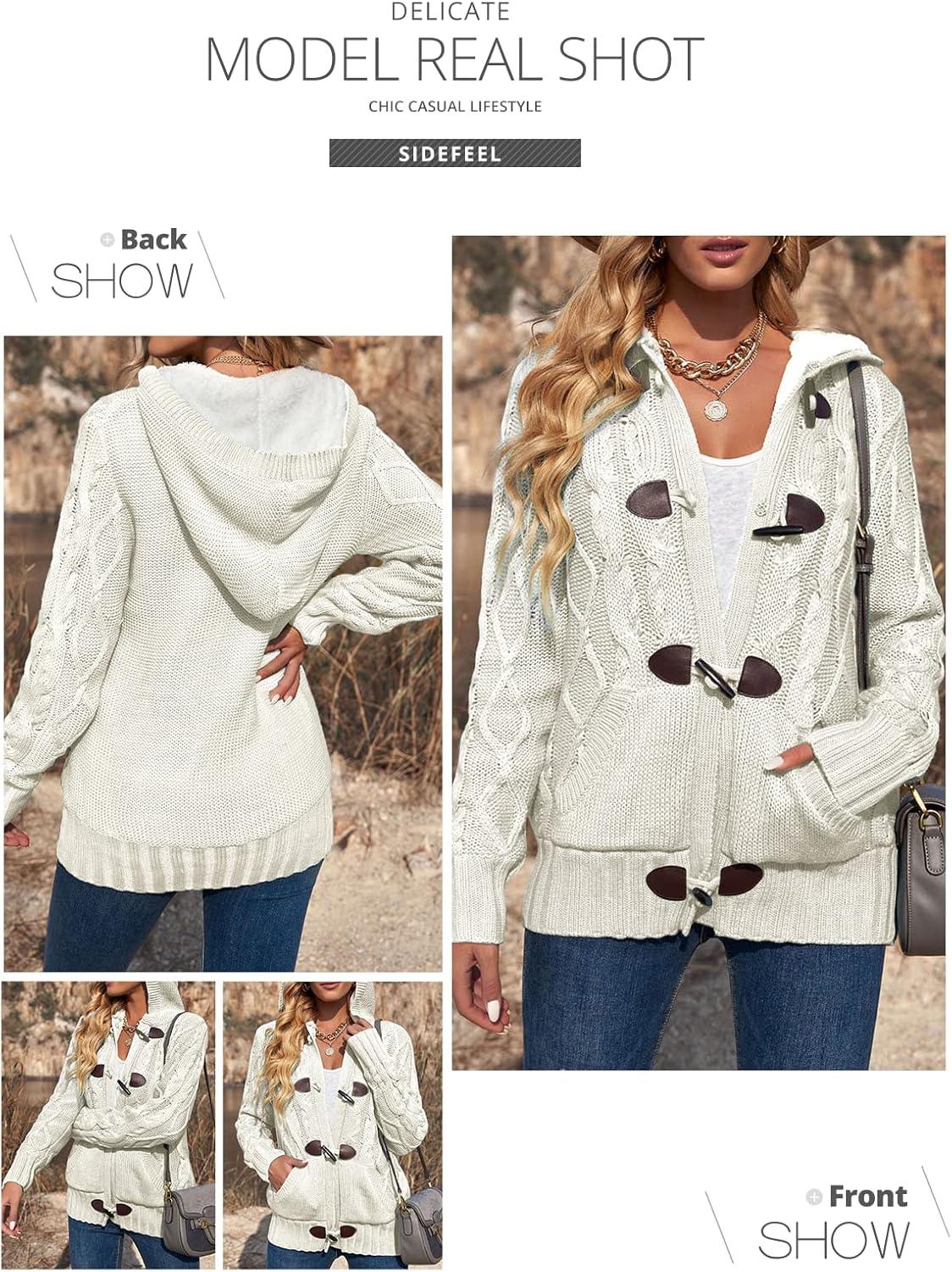 imageSidefeel Womens Cardigan Sweaters Hooded Fleece Lined Button Down Winter Sweater CoatKwhite