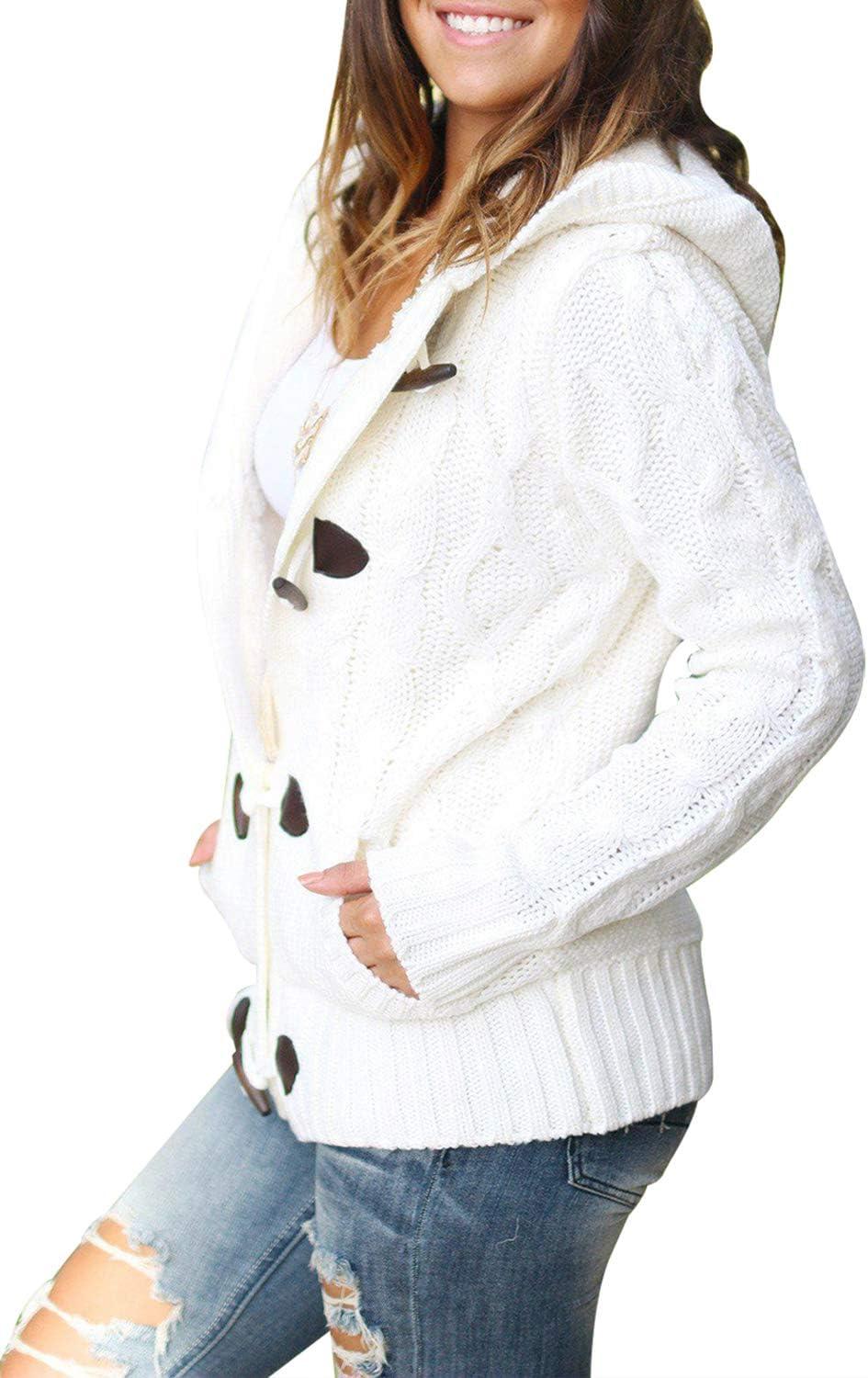 imageSidefeel Womens Cardigan Sweaters Hooded Fleece Lined Button Down Winter Sweater CoatKwhite