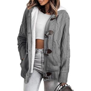 imageSidefeel Womens Cardigan Sweaters Hooded Fleece Lined Button Down Winter Sweater CoatKgrey