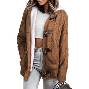 imageSidefeel Womens Cardigan Sweaters Hooded Fleece Lined Button Down Winter Sweater CoatKkhaki