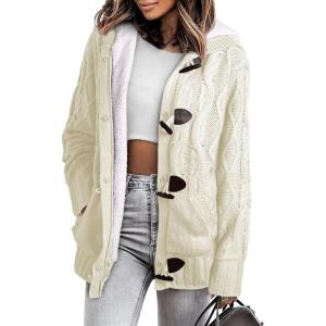 imageSidefeel Womens Cardigan Sweaters Hooded Fleece Lined Button Down Winter Sweater CoatKwhite