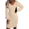 imageSidefeel Womens 2025 Fall Winter Ribbed Knit Sweater Dress Casual Long Sleeve Sexy V Neck Bodycon Mini DressApricot