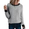 imageSidefeel Womens Long Sleeve Pullover Sweaters Casual Crewneck Chunky Knit Color Block Jumper TopsBlack