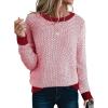 imageSidefeel Womens Long Sleeve Pullover Sweaters Casual Crewneck Chunky Knit Color Block Jumper TopsRed Dahlia