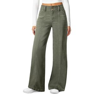 imageSidefeel Womens Wide Leg Jeans High Waisted Stretchy Straight Leg Jeans Trendy Seamed Front Loose Denim PantsGreen