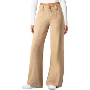 imageSidefeel Womens Wide Leg Jeans High Waisted Stretchy Straight Leg Jeans Trendy Seamed Front Loose Denim PantsKhaki