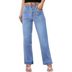 imageSidefeel Womens Wide Leg Jeans High Waisted Stretchy Tummy Control Straight Leg Denim PantsIceland Blue