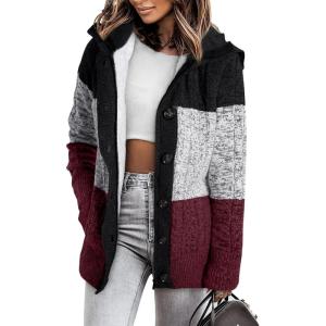 imageSidefeel Womens Cardigan Sweaters Hooded Cardigans Fleece Lined Jackets Winter Sweater CoatBlack