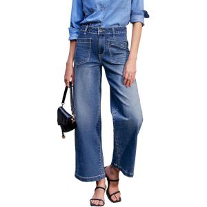 imageSidefeel Womens Wide Leg Jeans High Waisted Stretchy Jeans Straight Leg Loose Fit Zimbaplatinum Ankle Denim PantsBlue